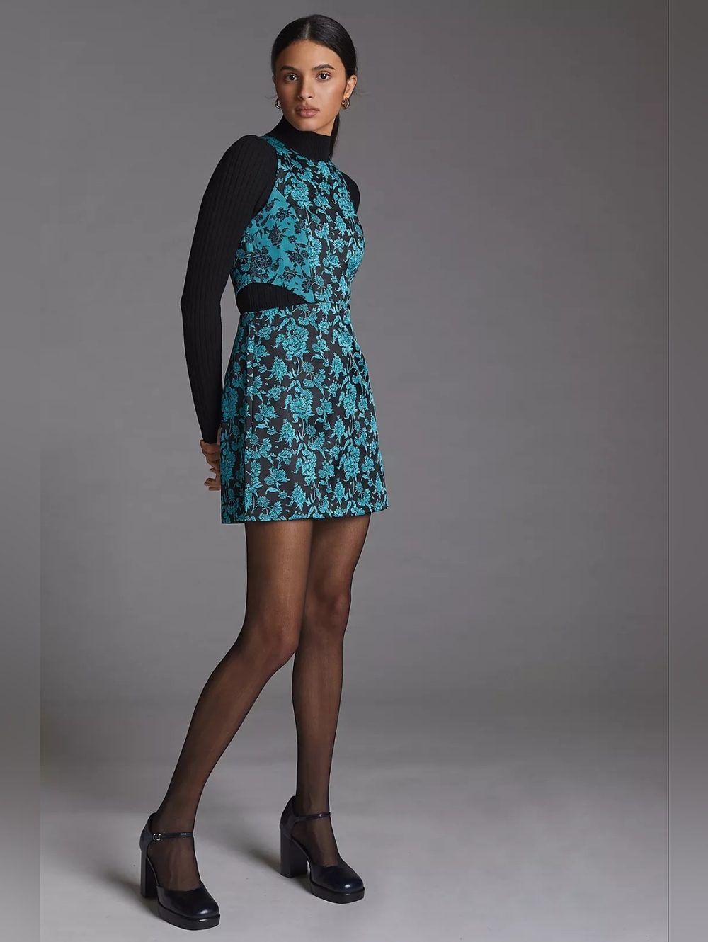 Anthropologie Hutch Floral Jacquard Cut-Out Mini Dress
